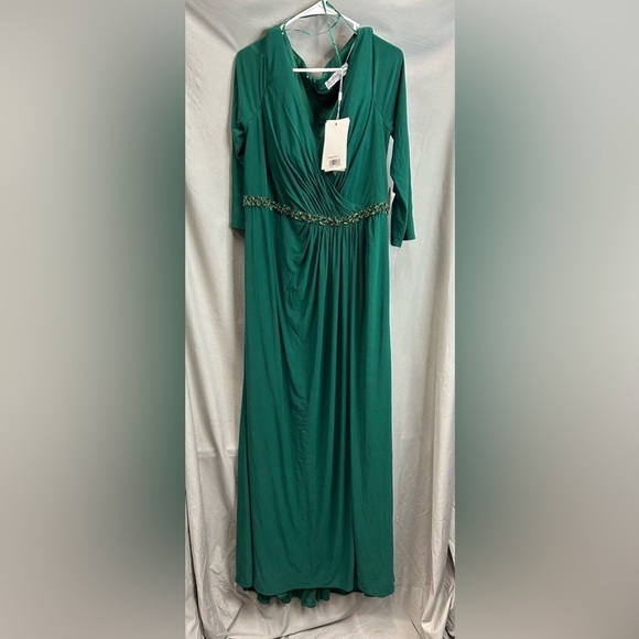 MAC DUGGAL 67899 NWT Beaded Belt Jersey Faux Wrap Long Sleeve Gown - Picture 4 of 7